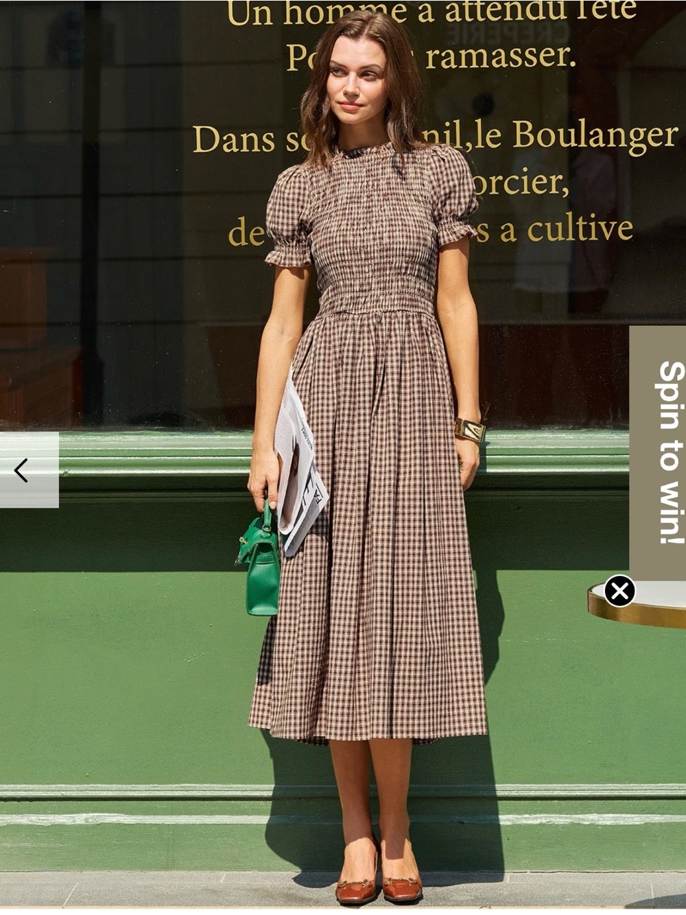 RIHOAS Brown Gingham Smocked Midi Dress